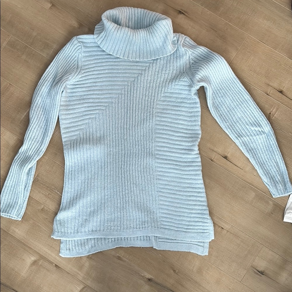 Blue Chunky Knit Cowl Turtleneck Sweater